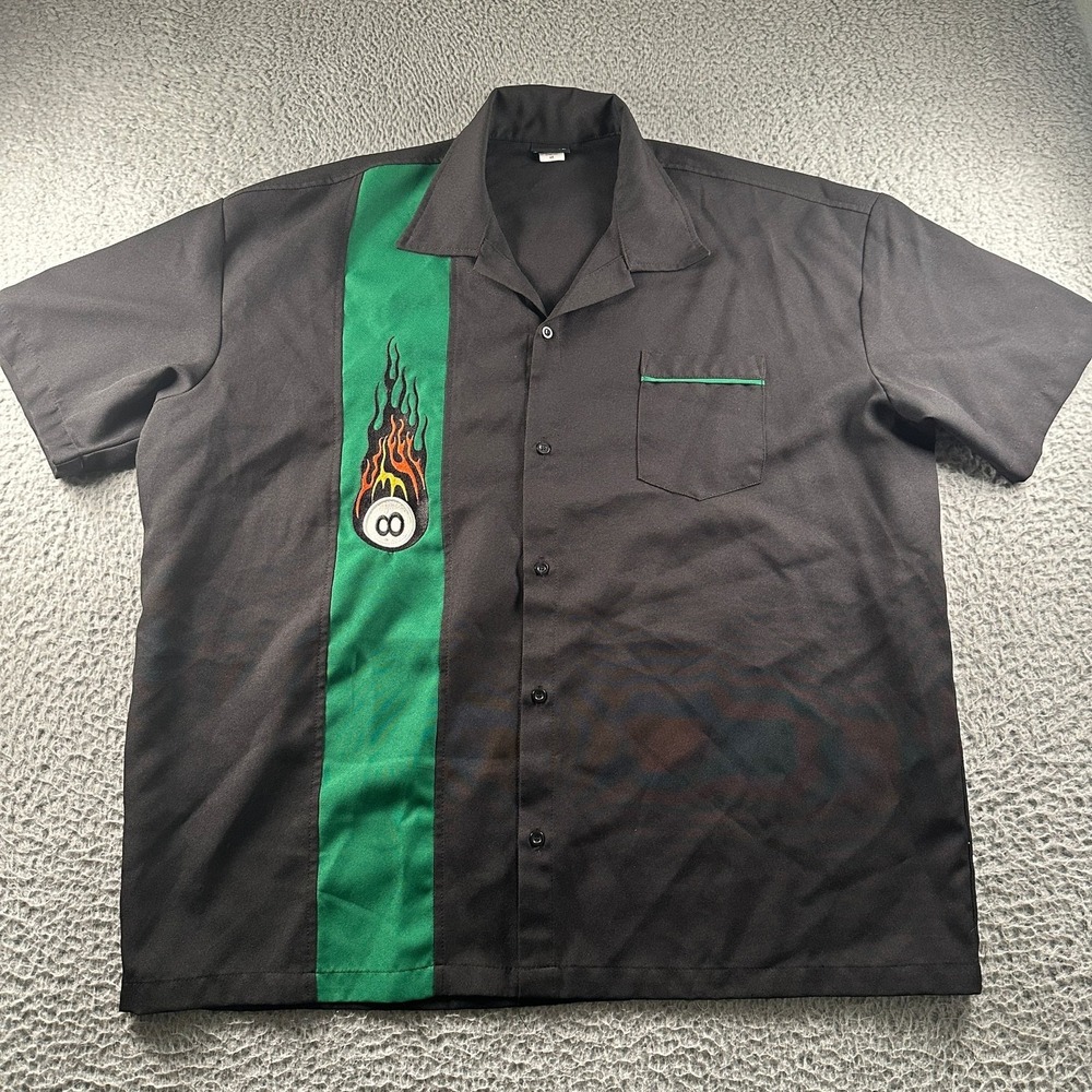 BeRetro Shirt Mens 4X Black Flaming‎ 8-Ball Bowling Button Up Short Sleeve USA